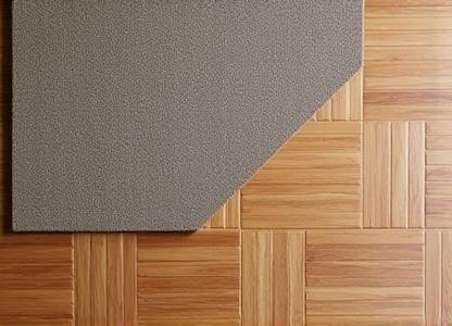 Disegno geometrico di un pavimento in legno intarsiato e un tappeto persiano moderno