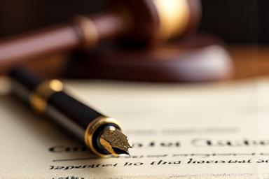 Dettaglio ravvicinato di una penna stilografica di lusso su un contratto, che simboleggia la proprietà intellettuale e l'artigianato legale.